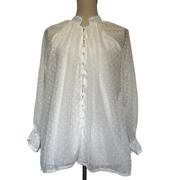 Chic Me Swiss Dot Blouse Sz M Coquette Fairycore Sheer Cottage White Ethereal - Picture 1 of 14